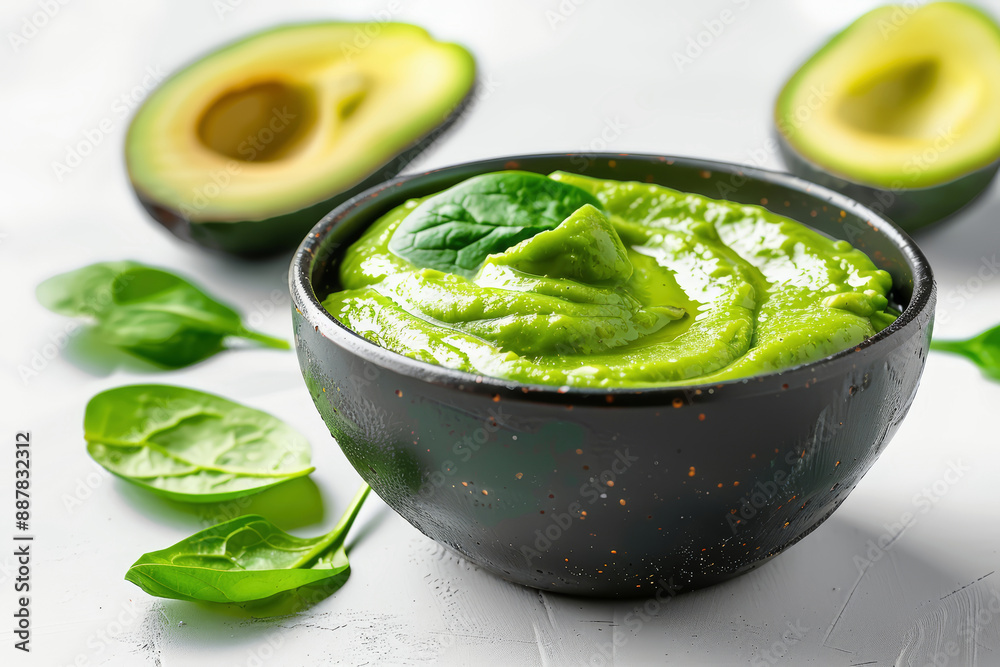 avocado-spinach dip in a matte black bowl avocado-spinach dip in a matte black bowl