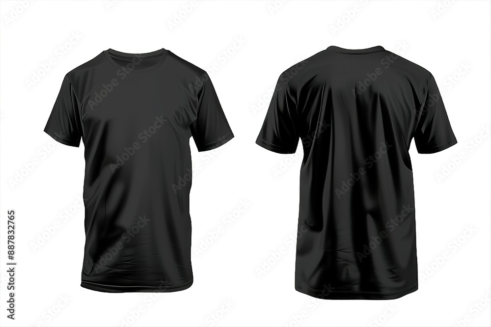 Black male t-shirt realistic mockup set from front and back view on white background, blank textile print design template for fashion apparel - vector illustration
Black male t-shirt realistic mockup set from front and back view on white background, blank textile print design template for fashion apparel - vector illustration