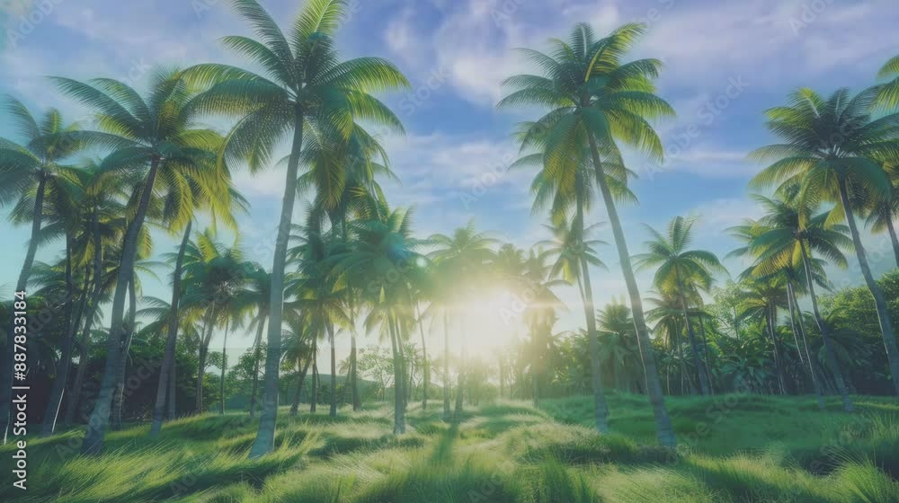 the beauty of coconut tree gardens and blue skies . seamless looping time-lapse virtual 4k video Animation Background. the beauty of coconut tree gardens and blue skies . seamless looping time-lapse virtual 4k video Animation Background.