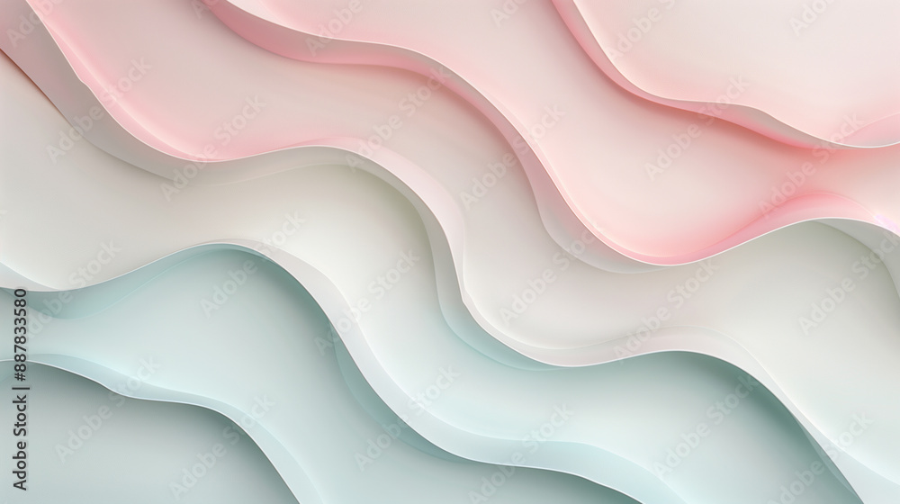 Pink and Blue 3D Wavy Geometry. Modern Wallpaper with Organic Surfaces