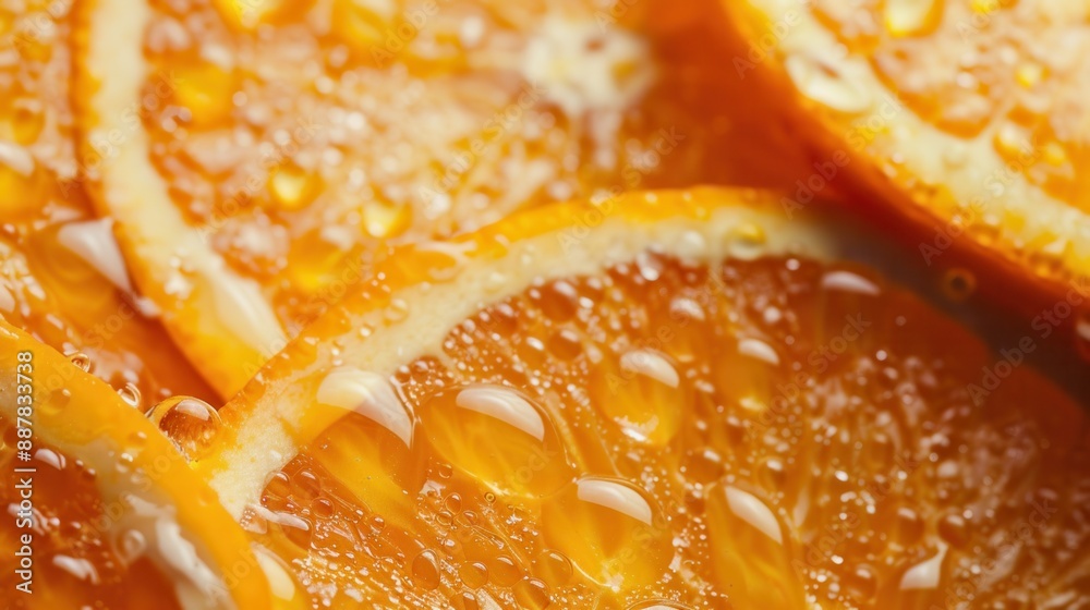 Fresh juicy orange fruit slice closeup macro view with texture Fresh juicy orange fruit slice closeup macro view with texture