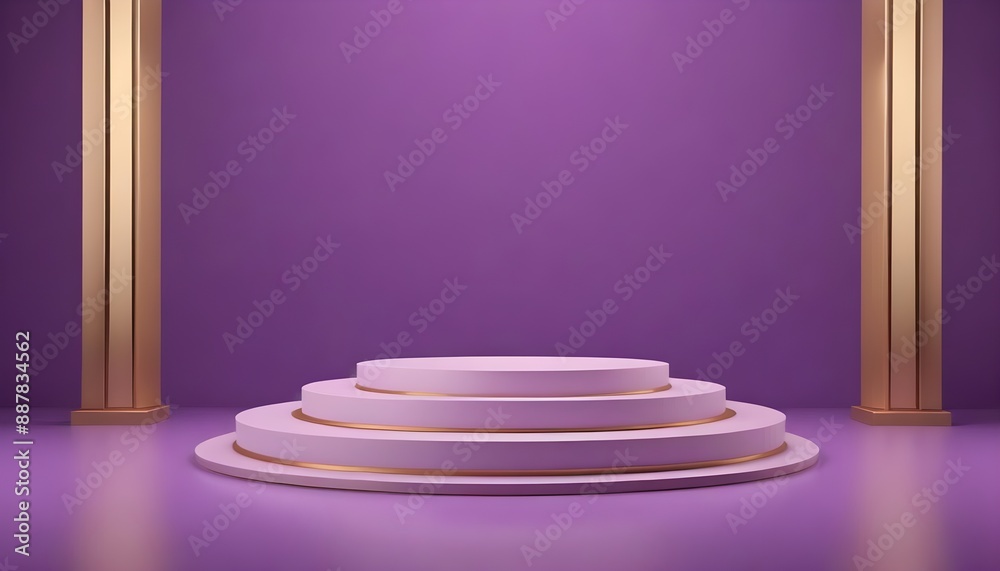 A gold and purple podium against a purple background A gold and purple podium against a purple background