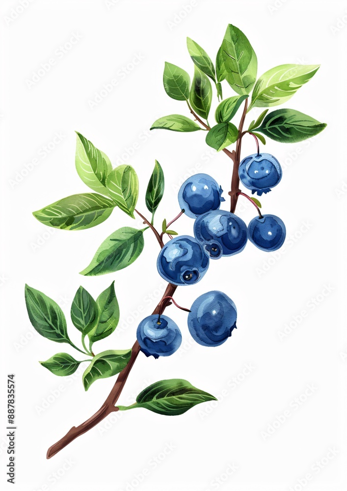 A branch of ripe blueberries with green leaves, a perfect summer treat. A branch of ripe blueberries with green leaves, a perfect summer treat.