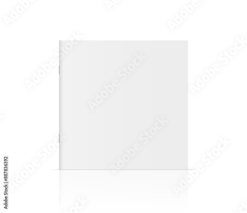Vector realistic standing 3d magazine mockup with white blank cover isolated.