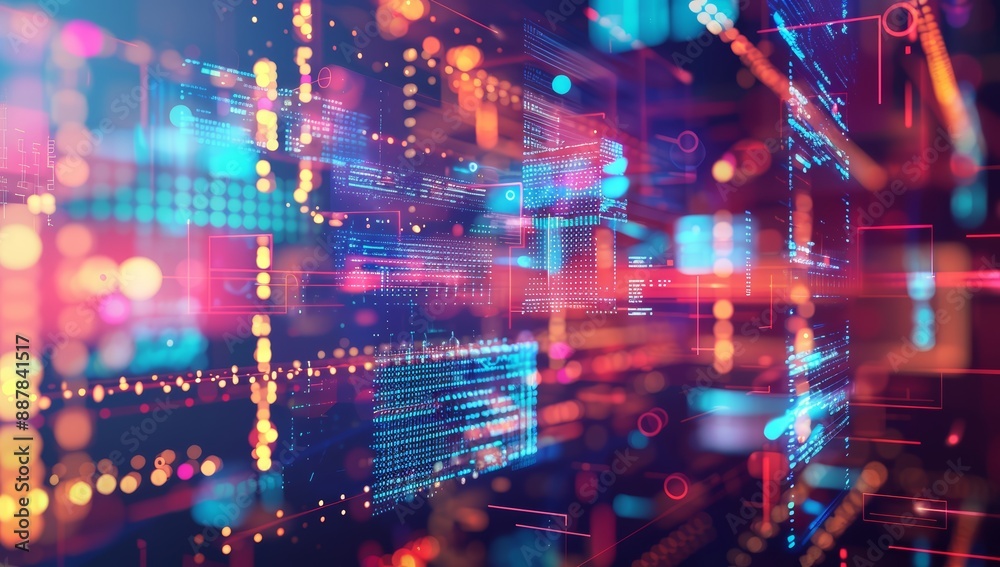 Obraz premium Virtual, binary data technology background. Computer network cyber crime security hacker virus programming abstract codes and symbols digital background.