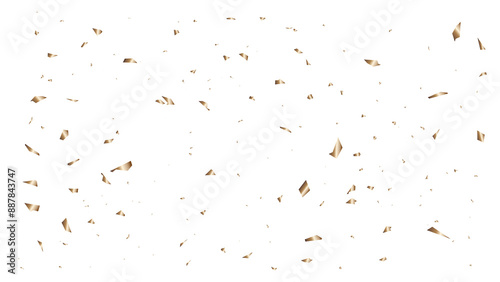 Gold Shiny ribbons set for holiday design. Golden serpentine and confetti on transparent background.Abstract background with many falling tiny gold confetti pieces and ribbon.