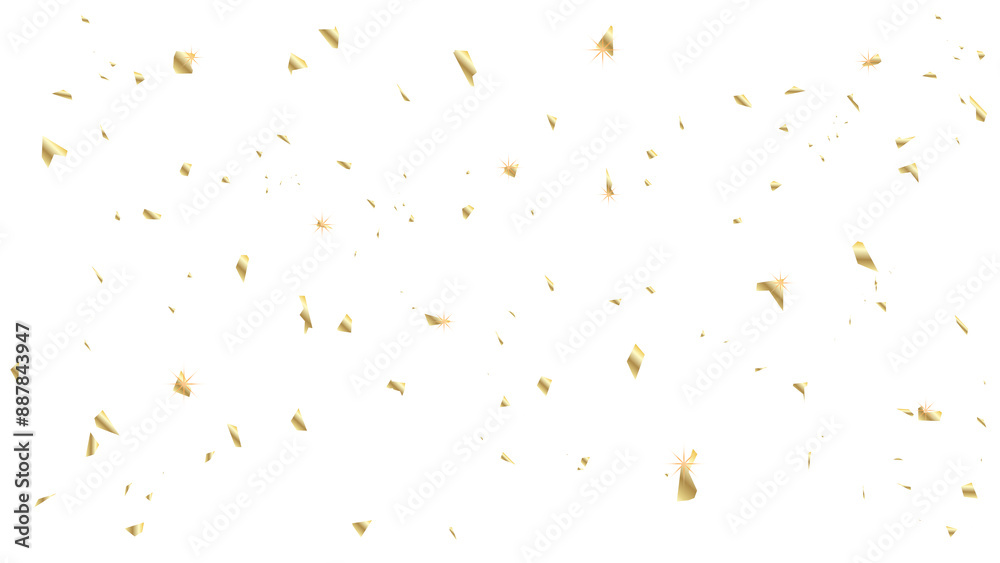 Fototapeta premium The shining gold dust, confetti with reflections.Festive background with gold glitter and confetti for celebration.Shining gold dust texture on a transparent background. Abstract gold particles.