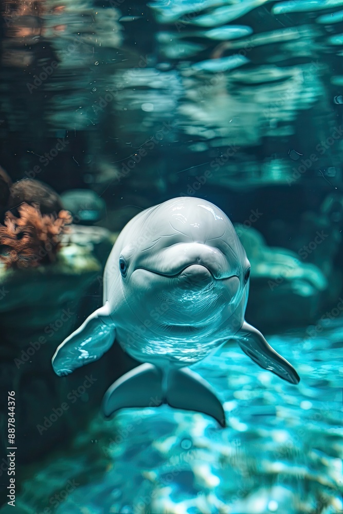 Naklejka premium Beluga underwater is beautiful. Selective focus.