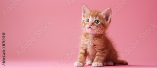 A tiny kitten is alone on a...
