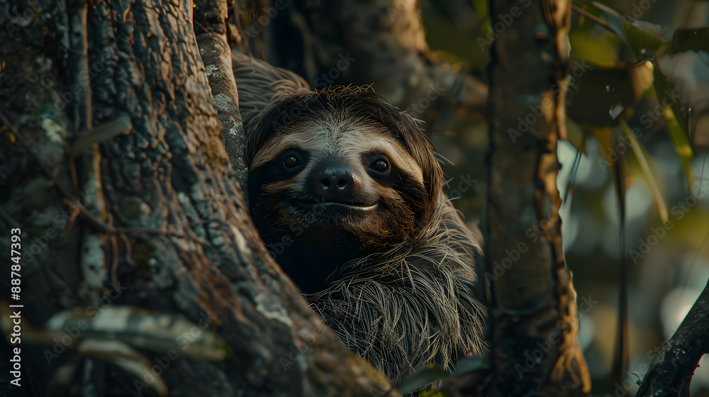 Fototapeta premium sloth in tree closeup
