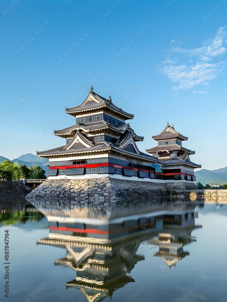 The traditional japanese castle of Matsumoto japan at evening. The blue sky offers plenty of copy space The traditional japanese castle of Matsumoto japan at evening. The blue sky offers plenty of copy space