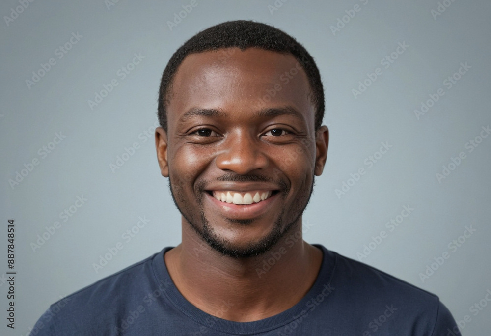 Portrait view of a regular happy smiling Cameroon man, ultra realistic, candid, social media, avatar image, plain solid background Portrait view of a regular happy smiling Cameroon man, ultra realistic, candid, social media, avatar image, plain solid background