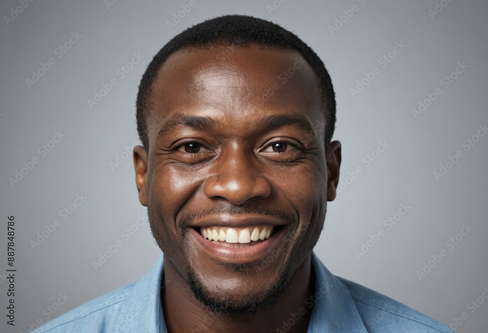 Portrait view of a regular happy smiling Democratic Republic of the Congo man, ultra realistic, candid, social media, avatar image, plain solid background Portrait view of a regular happy smiling Democratic Republic of the Congo man, ultra realistic, candid, social media, avatar image, plain solid background