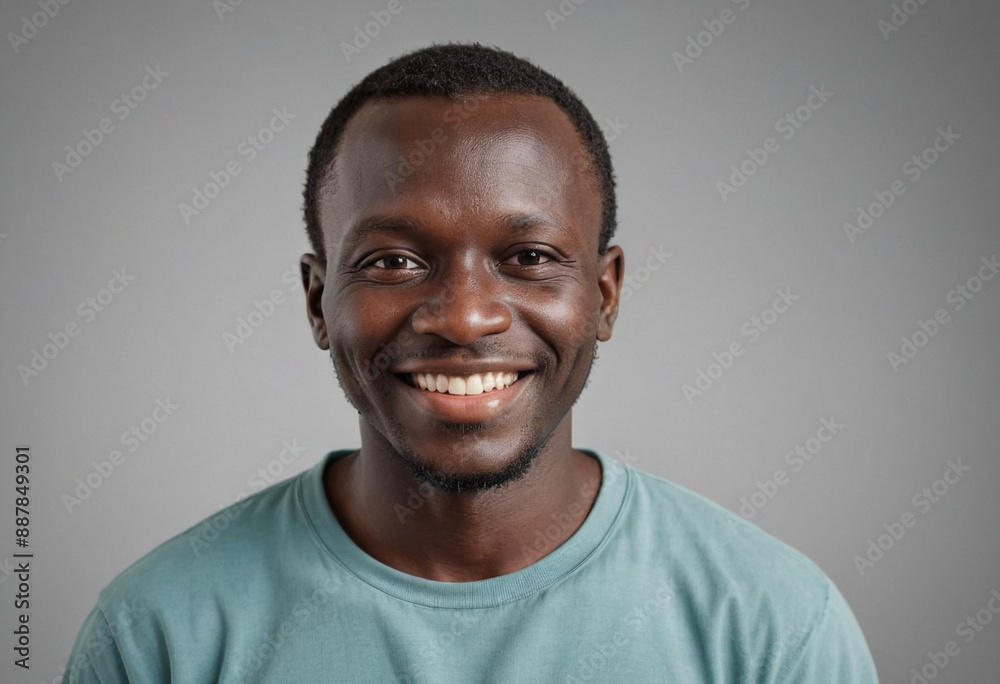 Portrait view of a regular happy smiling Guinea-Bissau man, ultra realistic, candid, social media, avatar image, plain solid background