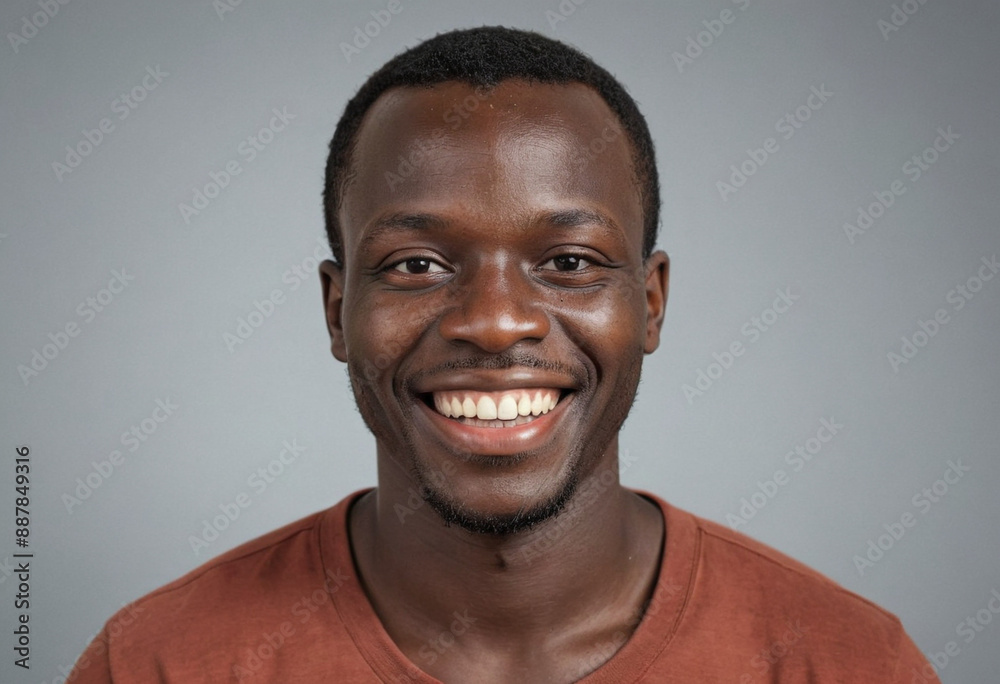 Fototapeta premium Portrait view of a regular happy smiling Guinea-Bissau man, ultra realistic, candid, social media, avatar image, plain solid background