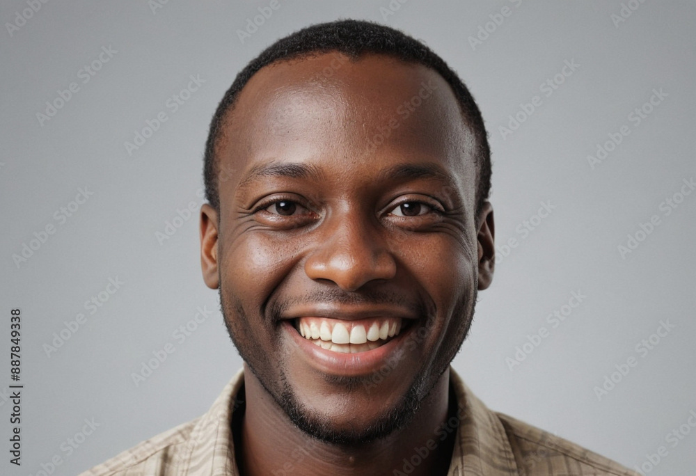 Fototapeta premium Portrait view of a regular happy smiling Kenya man, ultra realistic, candid, social media, avatar image, plain solid background