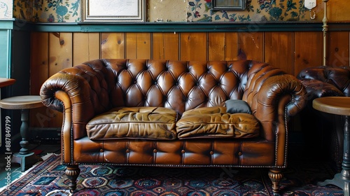 Vintage Leather Chesterfield Sofa in a Rustic Setting