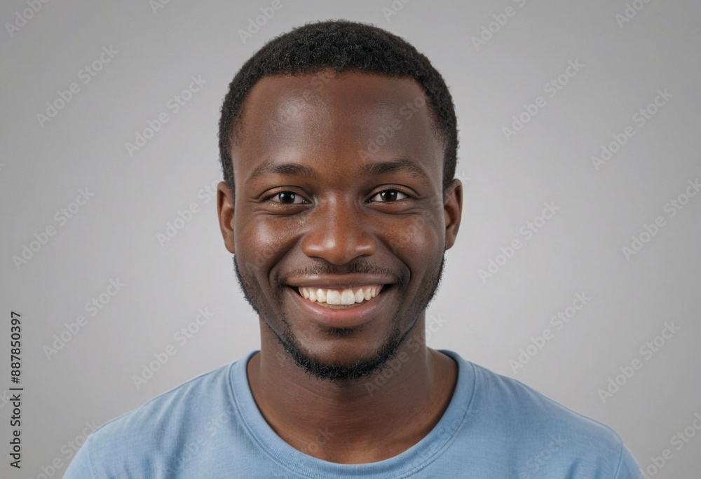 Obraz premium Portrait view of a regular happy smiling Sierra Leone man, ultra realistic, candid, social media, avatar image, plain solid background