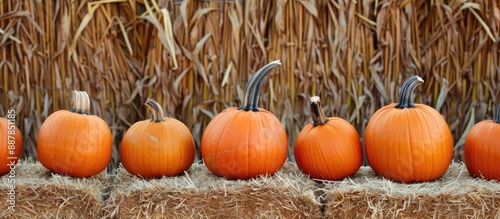 Autumn pumpkins arranged on...