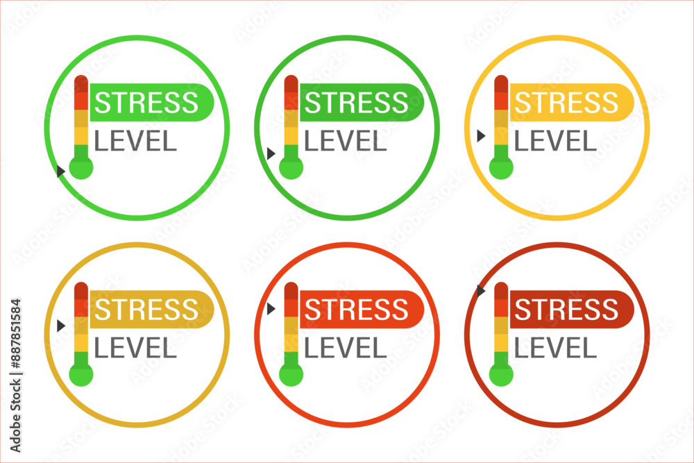 Measuring the level of stress. Set of icons with different indicators Measuring the level of stress. Set of icons with different indicators