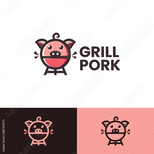 pork grill barbecue logo vector