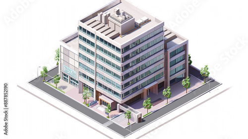 A model of a building with a car and trees on the side. architectural model, building model, car model, trees model, urban planning, miniature building, scale model, architectural design, model city,