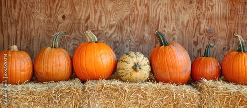 Autumn pumpkins arranged on...