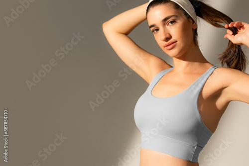 Fotografie Png woman in transparent sports bra mockup sportswear apparel studio shoot