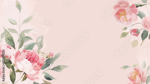 Watercolor Floral Border with Delicate Pink Blossoms