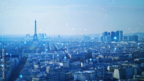 Eiffel Tower Skyline with Network Connections
