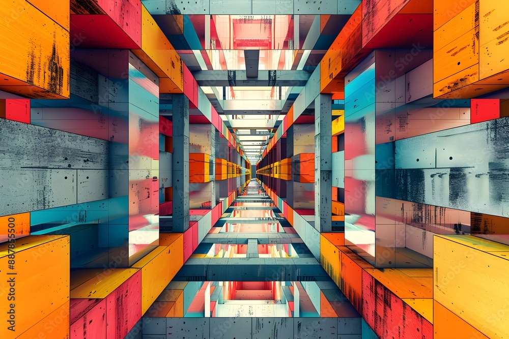 Fototapeta premium Vibrant Abstract Geometric Pattern with Colorful Rectangular Blocks