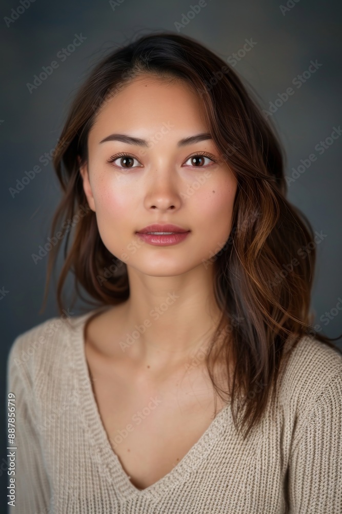 A studio headshot portrait of a young woman in her mid-twenties. A studio headshot portrait of a young woman in her mid-twenties.