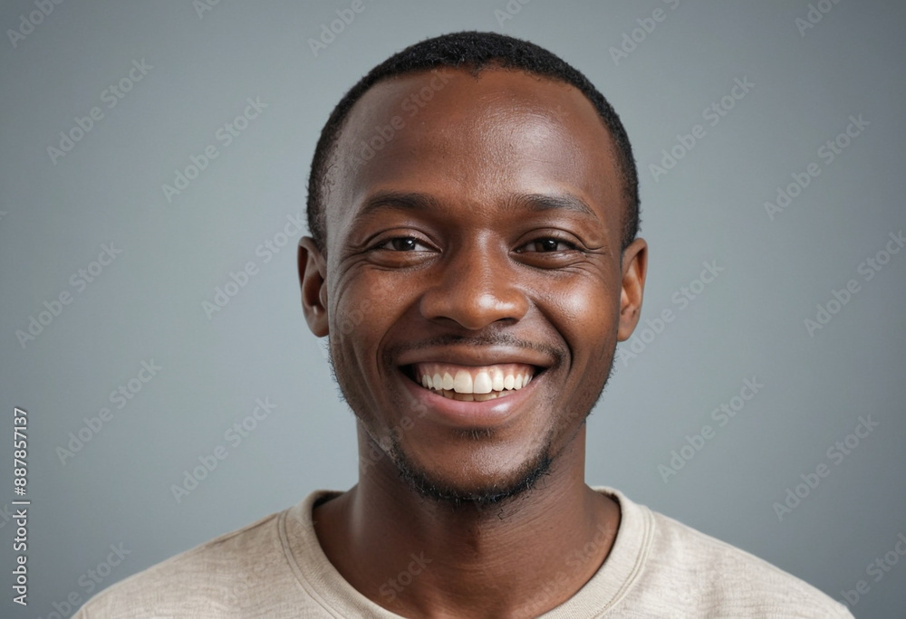 Fototapeta premium Portrait view of a regular happy smiling Tanzania man, ultra realistic, candid, social media, avatar image, plain solid background