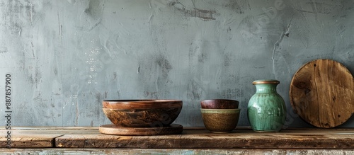 Rustic wooden table with ki...
