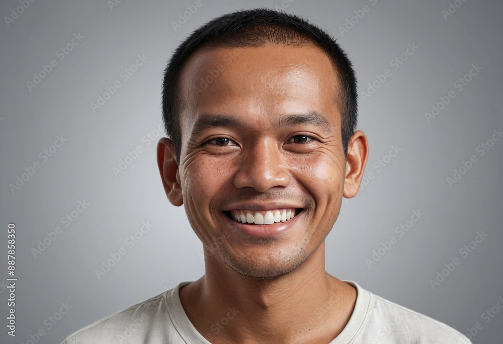 Obraz premium Portrait view of a regular happy smiling Cambodia man, ultra realistic, candid, social media, avatar image, plain solid background