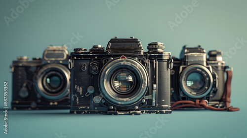 Vintage Cameras Collection: Nostalgic Studio Still Life with Classic Photography Equipment