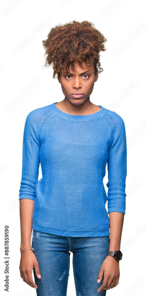 Beautiful young african american woman over isolated background skeptic and nervous, frowning upset because of problem. Negative person. Beautiful young african american woman over isolated background skeptic and nervous, frowning upset because of problem. Negative person.