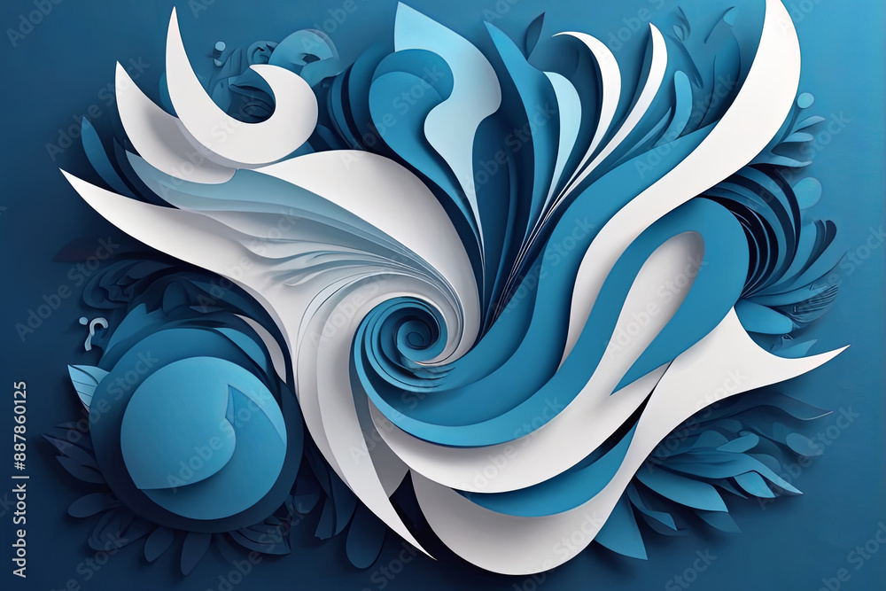 Fototapeta premium 3D abstract background with blue paper cut shapes