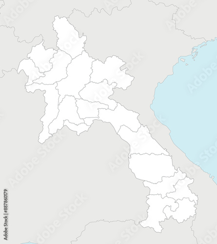 Vector regional blank map of Laos with provinces and administrative divisions, and neighbouring countries and territories. Editable and clearly labeled layers.