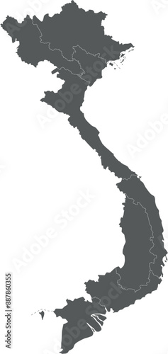 Vector blank map of Vietnam with regions or territories and administrative divisions. Editable and clearly labeled layers.