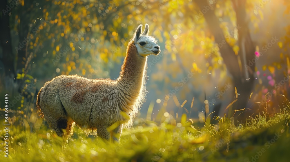 Fototapeta premium lama on a beautiful nature background. Selective focus.