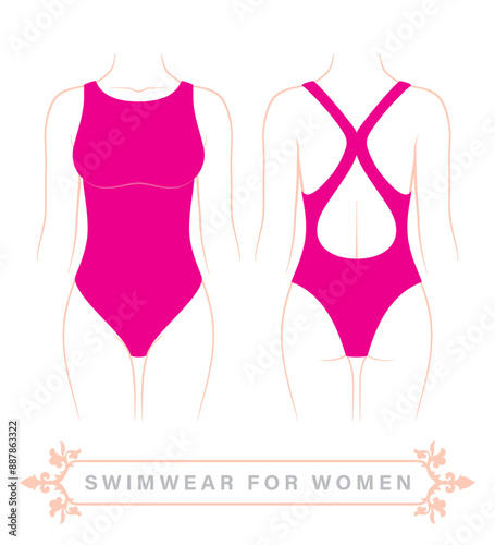 telo_zenske_plavkyVector woman body line with pink swimsuit. Isolated on white background.