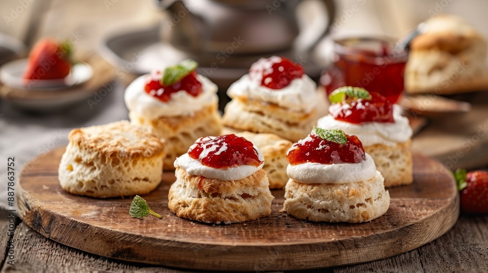 Delicious scones with jam and cream. Delicious scones with jam and cream.
