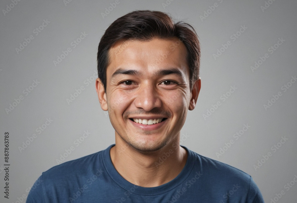 Portrait view of a regular happy smiling Uzbekistan man, ultra realistic, candid, social media, avatar image, plain solid background Portrait view of a regular happy smiling Uzbekistan man, ultra realistic, candid, social media, avatar image, plain solid background
