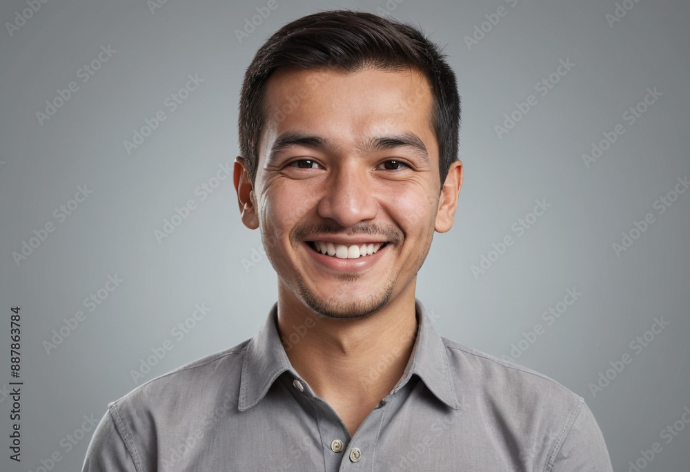 Portrait view of a regular happy smiling Uzbekistan man, ultra realistic, candid, social media, avatar image, plain solid background Portrait view of a regular happy smiling Uzbekistan man, ultra realistic, candid, social media, avatar image, plain solid background