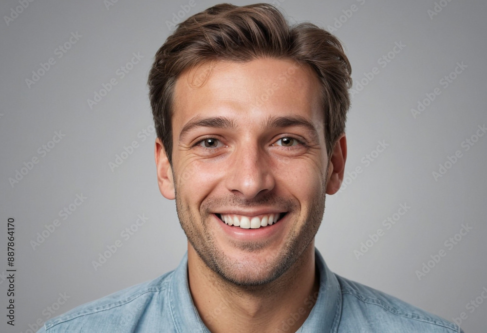 Obraz premium Portrait view of a regular happy smiling Austria man, ultra realistic, candid, social media, avatar image, plain solid background
