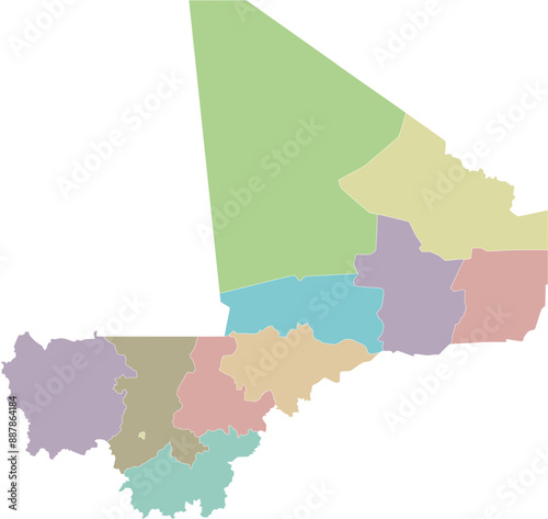 Vector blank map of Mali with regions, capital district and administrative divisions. Editable and clearly labeled layers. photo