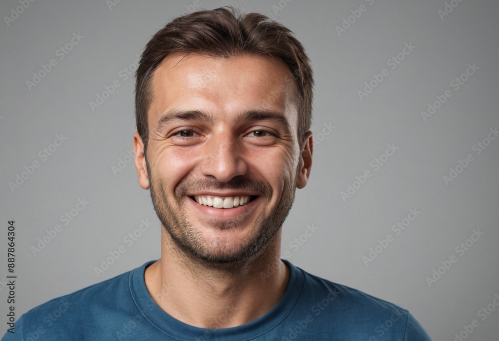 Portrait view of a regular happy smiling Bosnia and Herzegovina man, ultra realistic, candid, social media, avatar image, plain solid background Portrait view of a regular happy smiling Bosnia and Herzegovina man, ultra realistic, candid, social media, avatar image, plain solid background