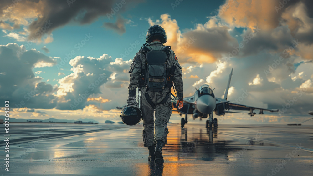 Pilot Walking Towards Fighter Jet Pilot Walking Towards Fighter Jet
