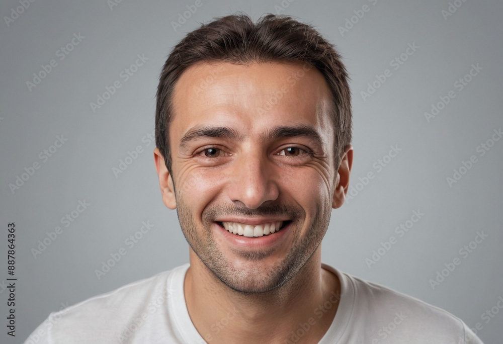 Portrait view of a regular happy smiling Bulgaria man, ultra realistic, candid, social media, avatar image, plain solid background Portrait view of a regular happy smiling Bulgaria man, ultra realistic, candid, social media, avatar image, plain solid background